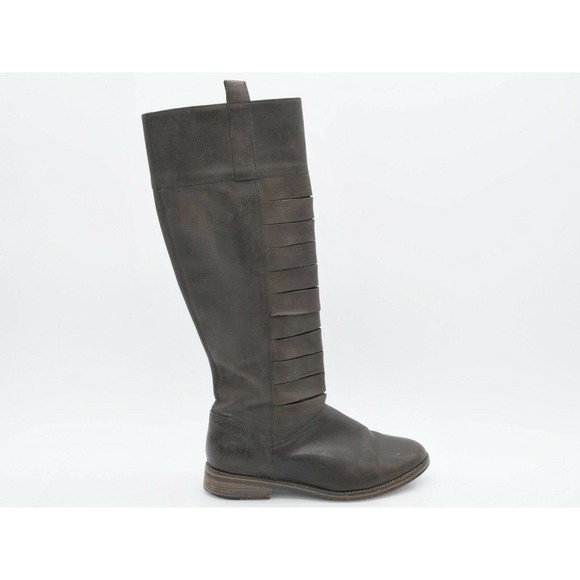 J Shoes Riding Boot Womens 7.5 Gray Leather Knee High Side Zip Cartel Moto Biker - Picture 4 of 12